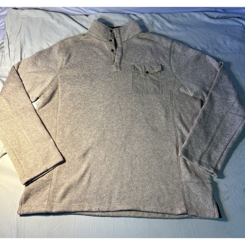 Woolrich Sweater Adult Large Brown Henley Sweatshirt Pocket Mens